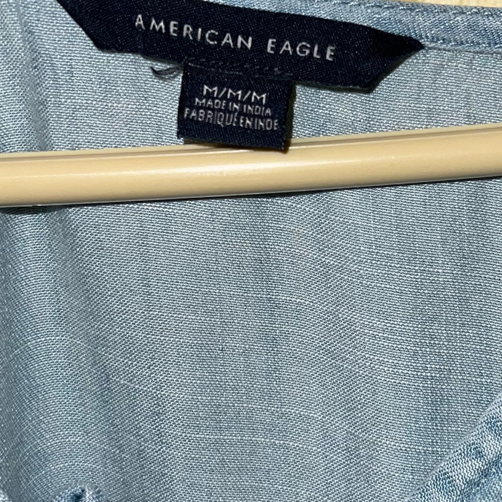 American Eagle Light Blue Tiered Peasant Top Long Sleeve Ruffled Blouse Size M - Picture 7 of 8